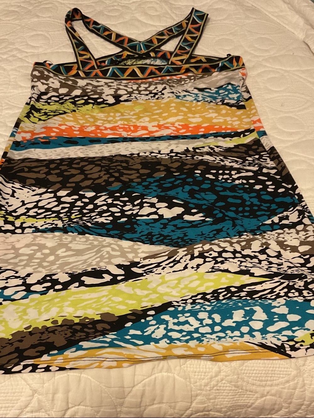 BCBGMaxAzria Multicolor Printed Tank Dress - Teal, Orange, Yellow, Black, White